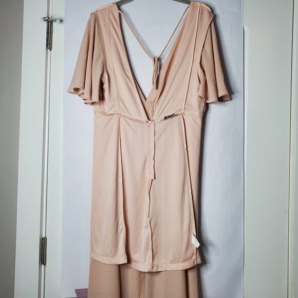 MuMu dress pastel pink feminine flowing dress bridesmaid formal dress cream L - Picture 9 of 10